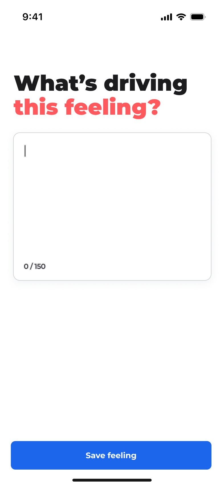 Mobile app screen for Quick Check-in MVP showing 1 form-field for user to give more context on why a customer feels a certain way
