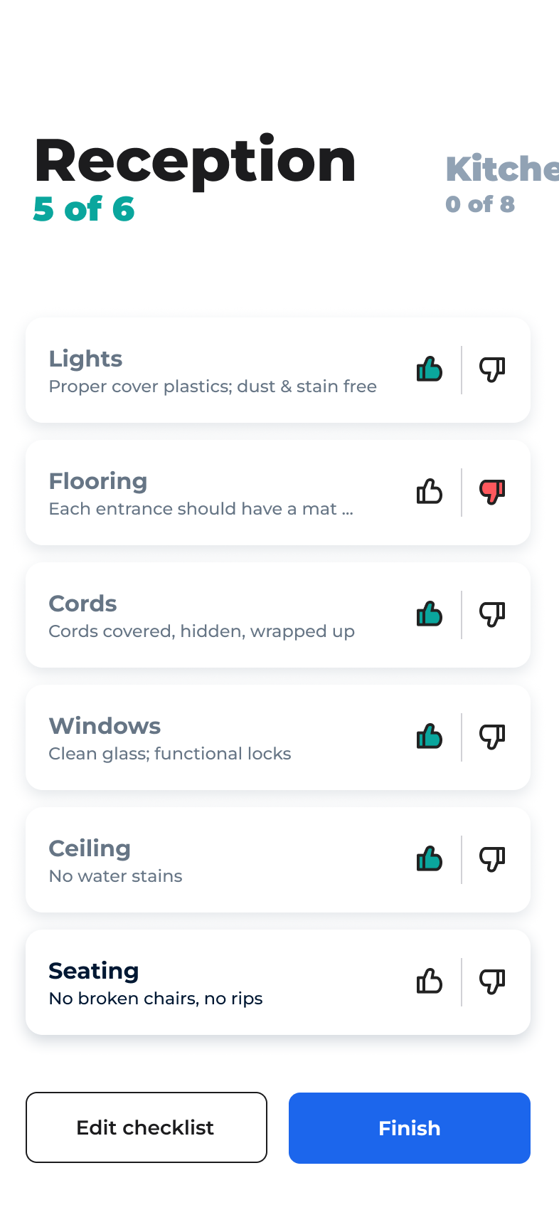 Mobile app screen showing detailed Space QA progress breakdown, a planned future feature