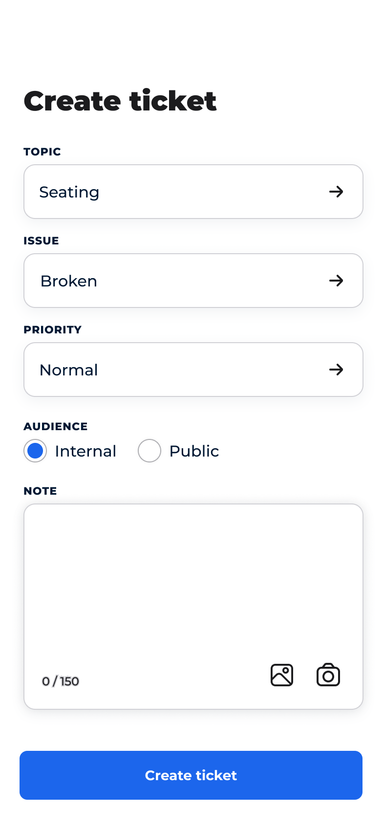 Mobile app screen showing support tickets synced to Zendesk